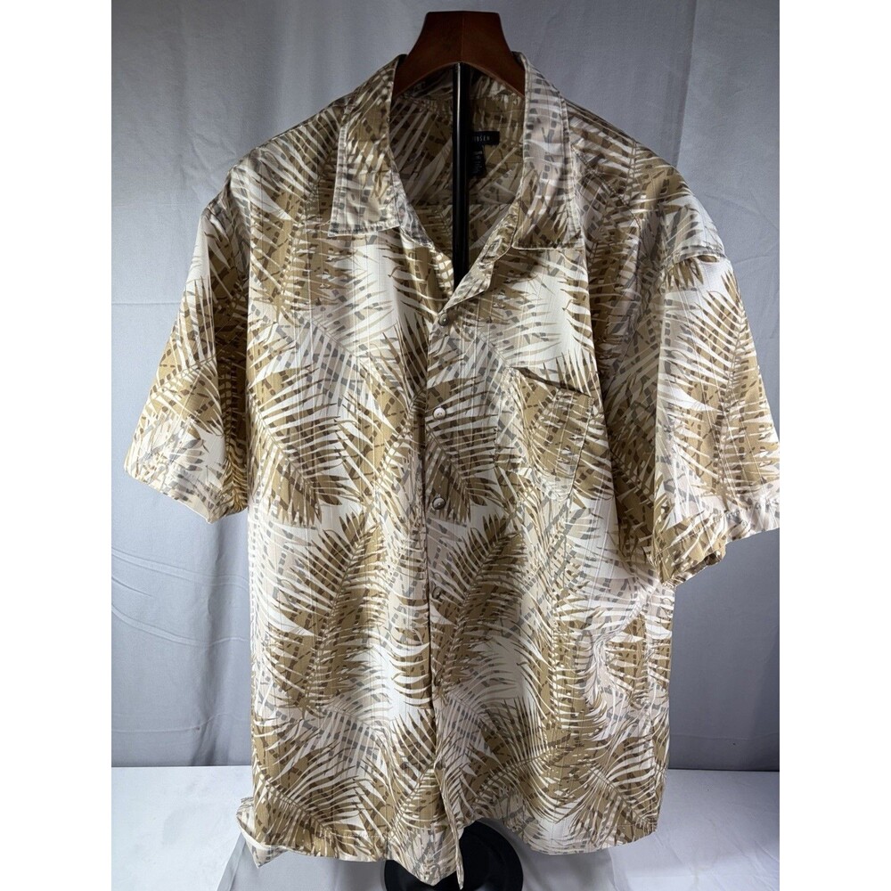 Van Heusen Men's Short Sleeve Button Down Shirt XXL 18-18.5 Tan Palm Leaf